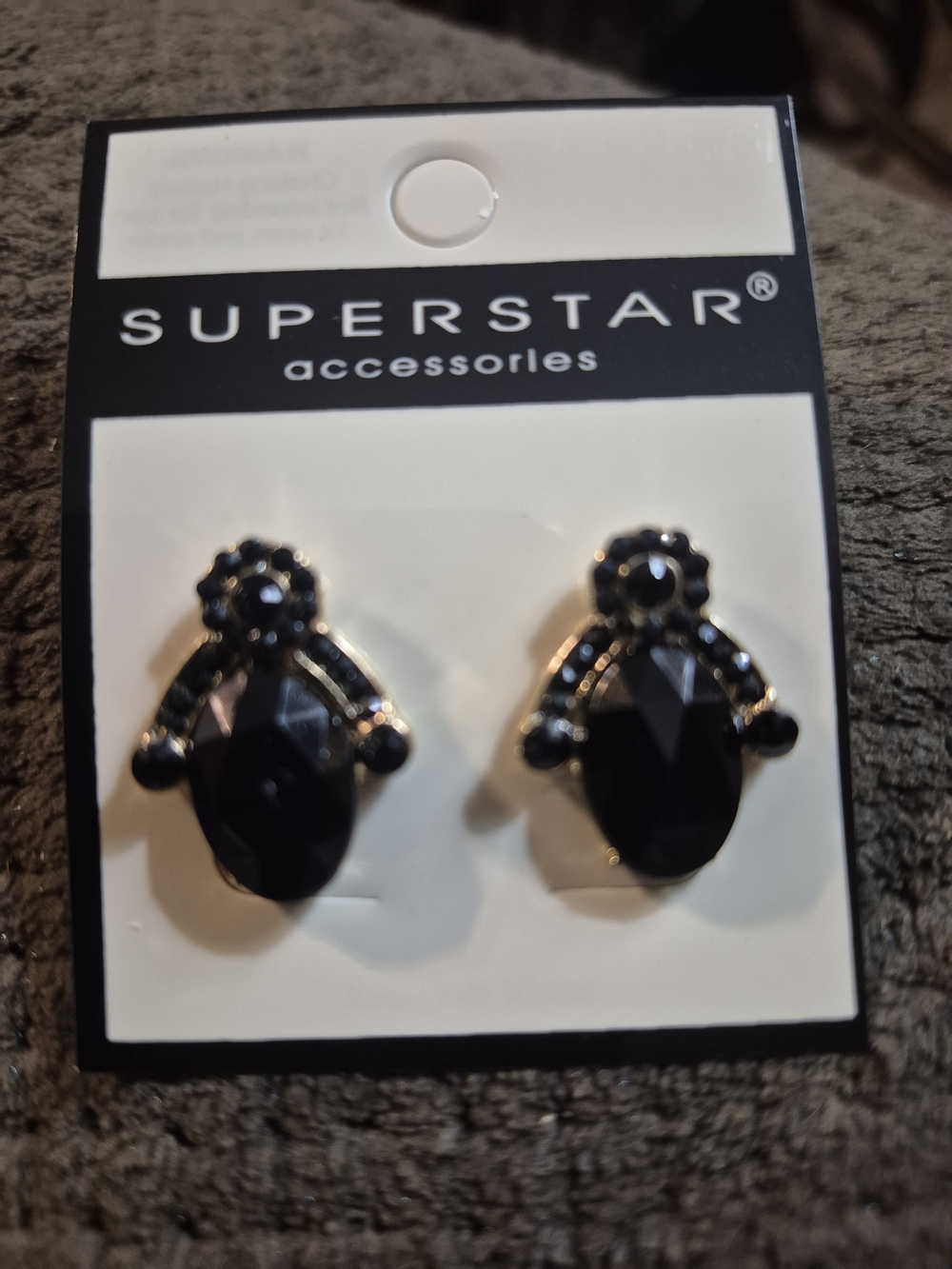 Black Faceted Oval Crystal Stud Earrings